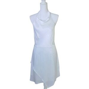 Socialite White Satin Halter Mini Dress L Cowl Open Back Bridal Wedding Shower